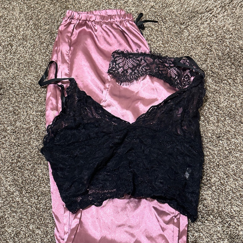 Bralette and satin pants set